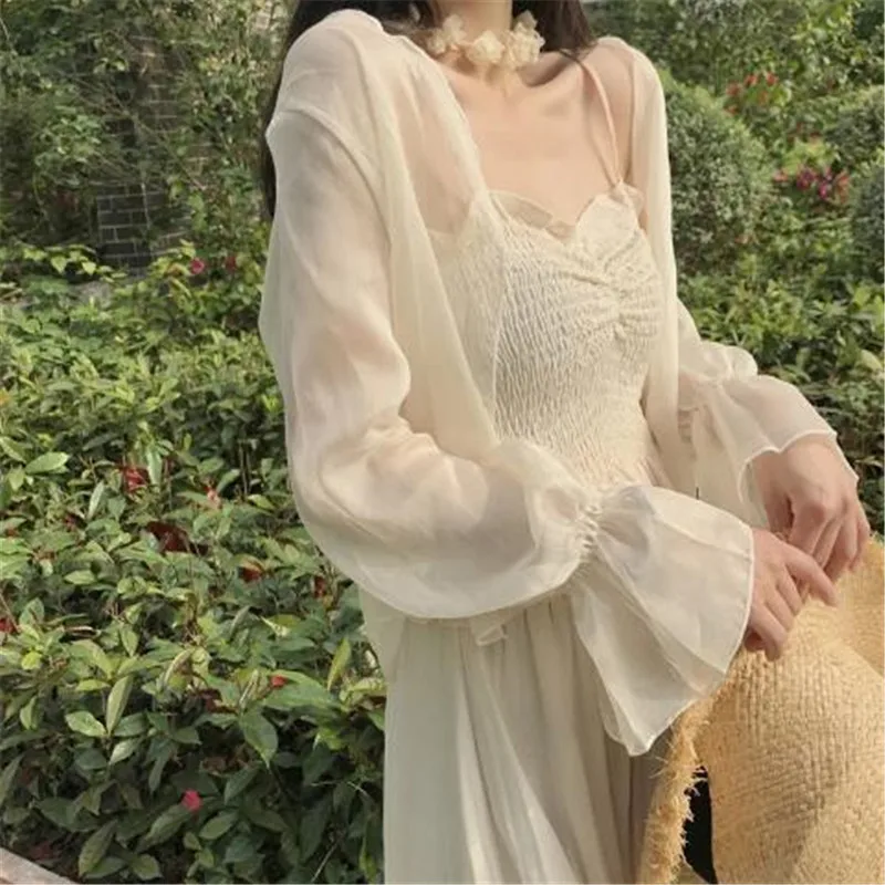 

Apricot White Black Women Long Sleeve Open Front Sheer Bolero Chiffon Shrug Cardigan Wrap For Wedding Party Dress Cape Cover Up