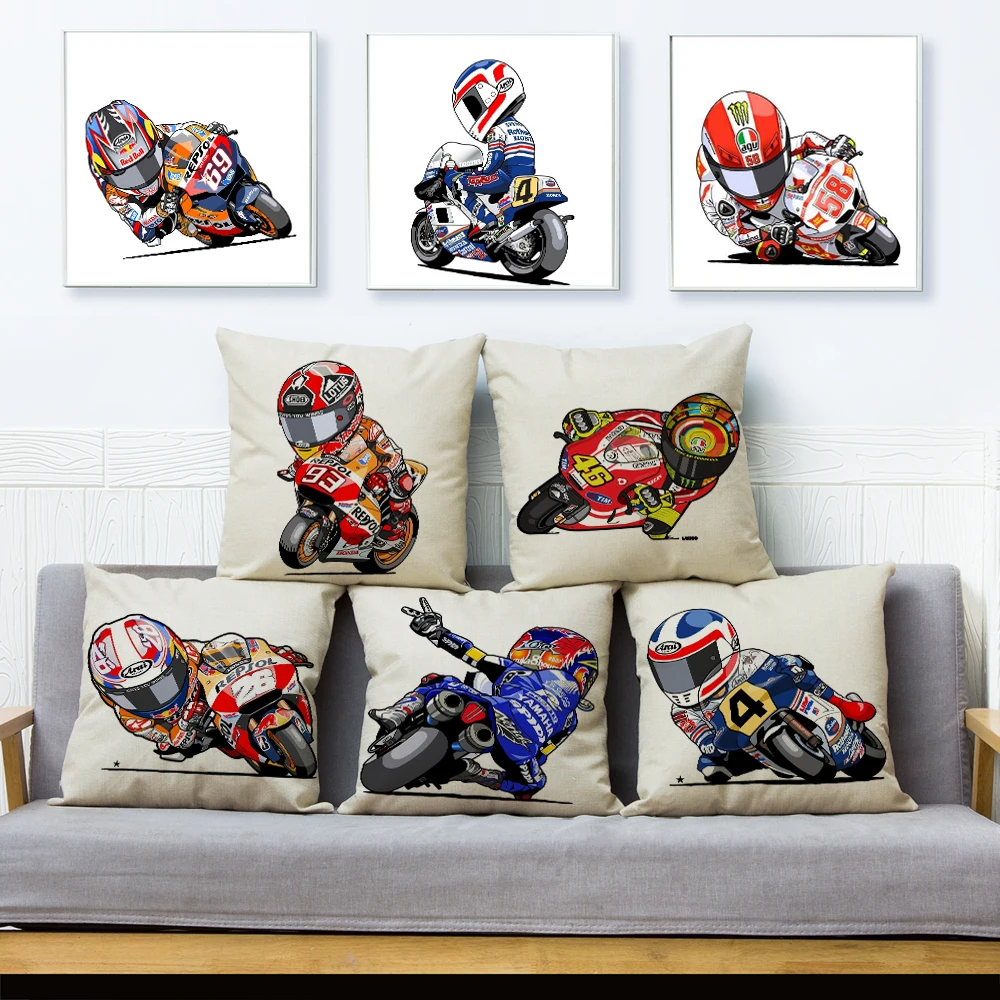 

Мультяшный спортивный мотоциклетный чехол для подушки, мобильные велосипедные наволочки, льняная подушка, чехол для дивана, домашний декор...