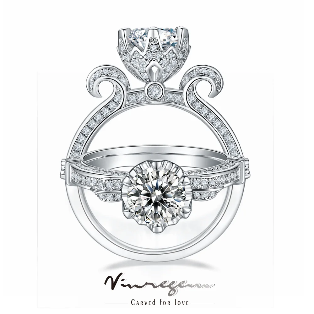 

Vinregem 925 Sterling Silver Excellent Round Cut VVS1 Pass Test Diamonds Moissanite Ring for Women Wedding Gifts Drop shipping