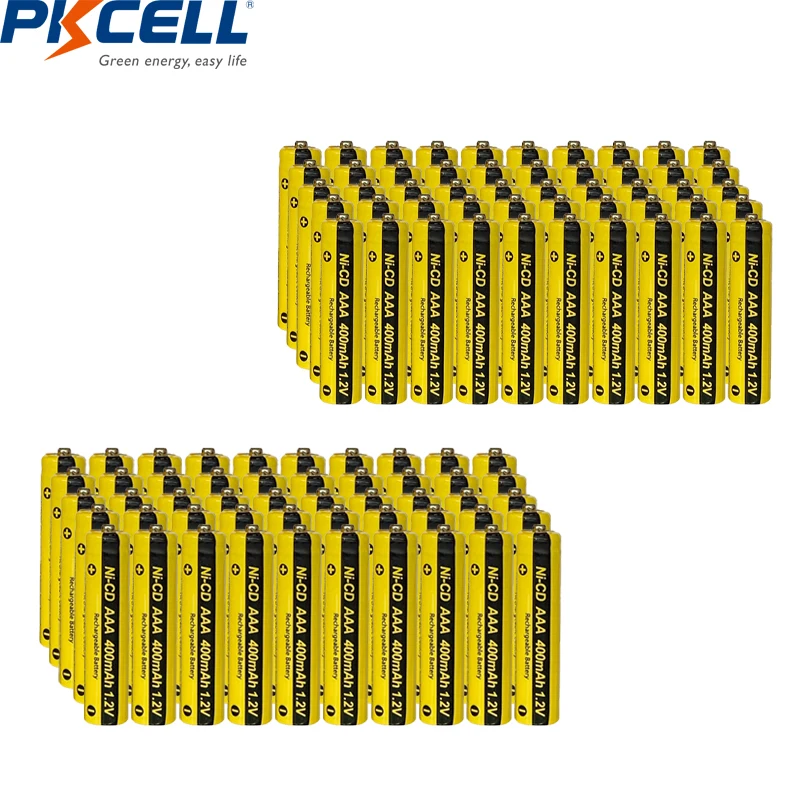 

100PC PKCELL AAA 400mAh 1.2V NI-CD Battery AAA Rechargeable Battery Powered with Button Top Solar lights toys batteries