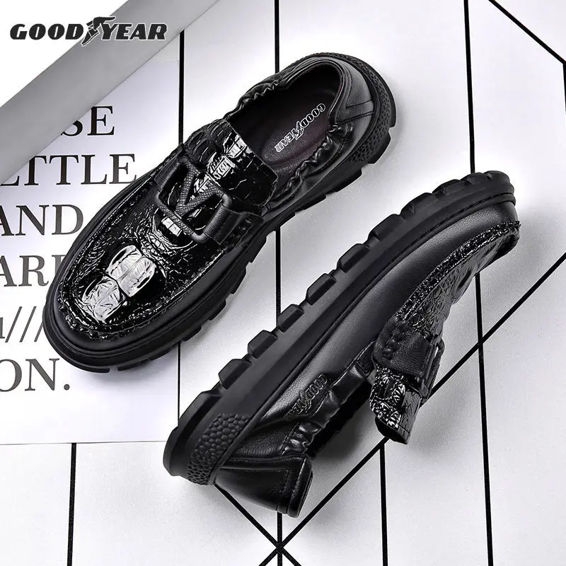 

Goodyear Leather Shoes 2022 New Men's Trend Non-slip Thick-soled Casual Shoes Leather Youth Peas Shoes