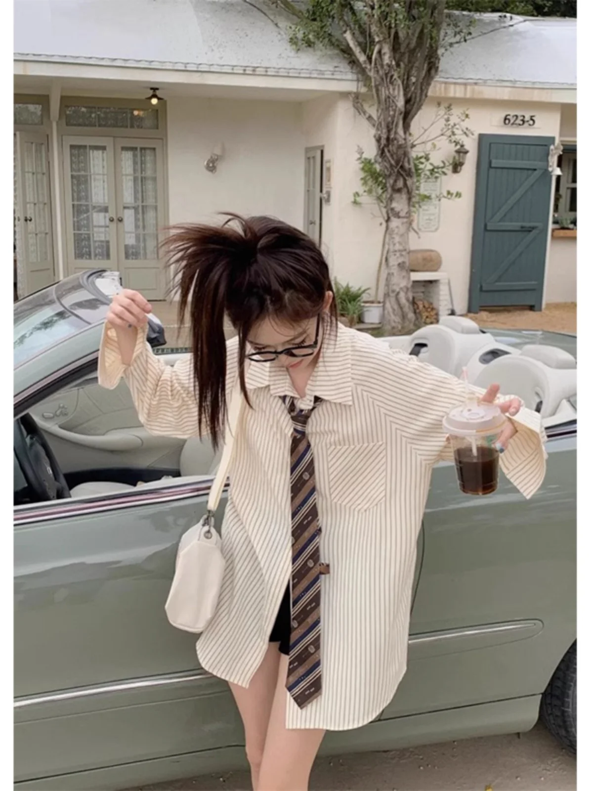 Fashionable Slish Stripes Shirt Coat Female Spring &amp Fall 2025 New Arrival Long Sleeve Loose-Fitting Top |