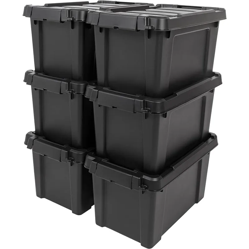 

IRIS USA 6 Pack 5gal/20qt Heavy-Duty Storage Plastic Bin Tote Container, Black Organizer Storage Box