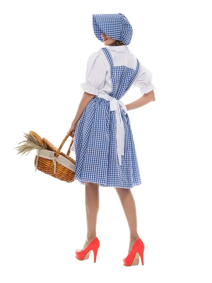 Женский костюм феи на Хэллоуин клетчатое платье с короткими рукавами и принтом