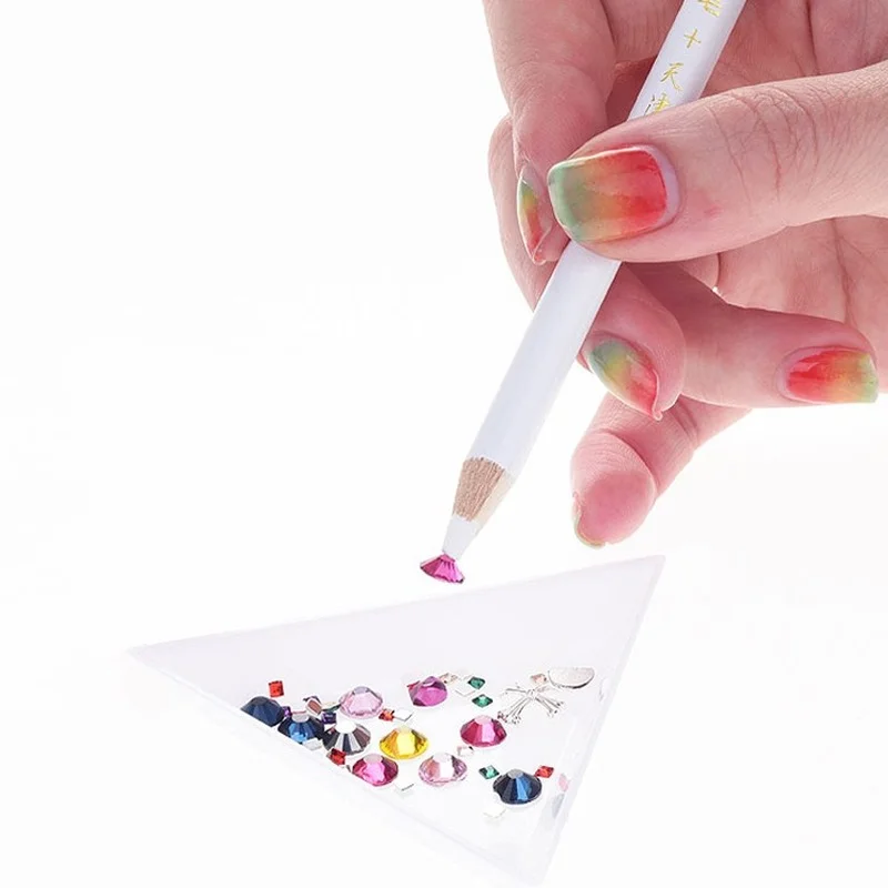 

2 PCS DIY Rhinestones Nail Art Decoration Original Wood Dotting Tools Pencil Pen Picker Crystal Pickup Pens Manicure Tools
