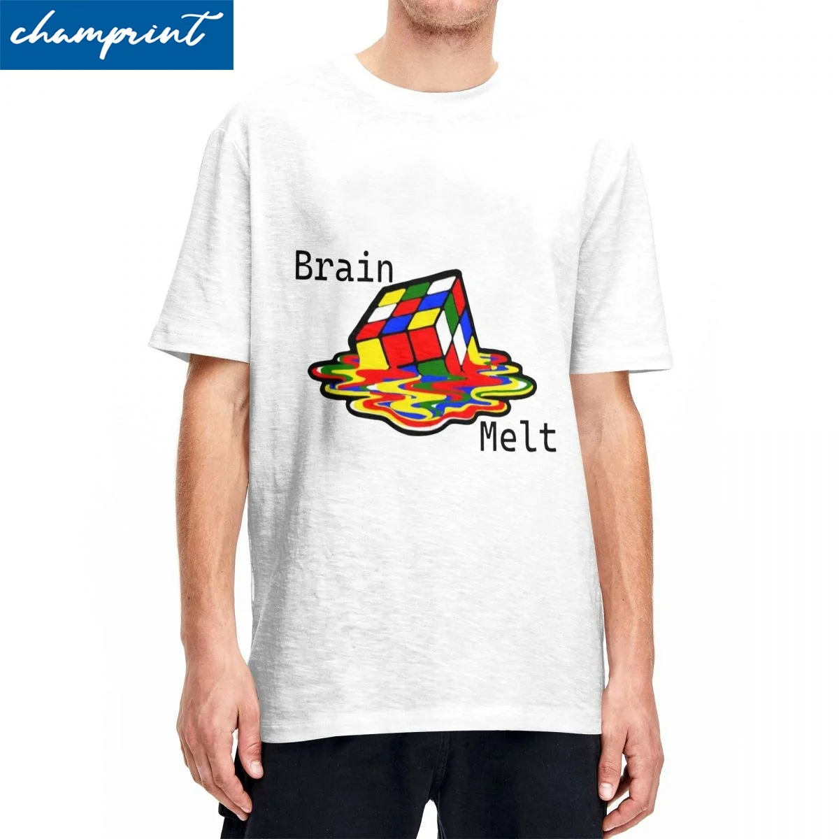 

Printed Brain Melt Cube Tshirts Men's Cotton Short Sleeve Round Neck Tops