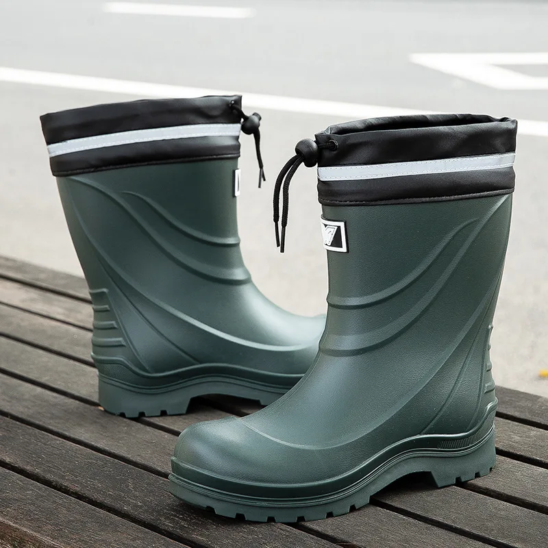 Новые мужские модные сапоги до середины икры из ПВХ водонепроницаемые для