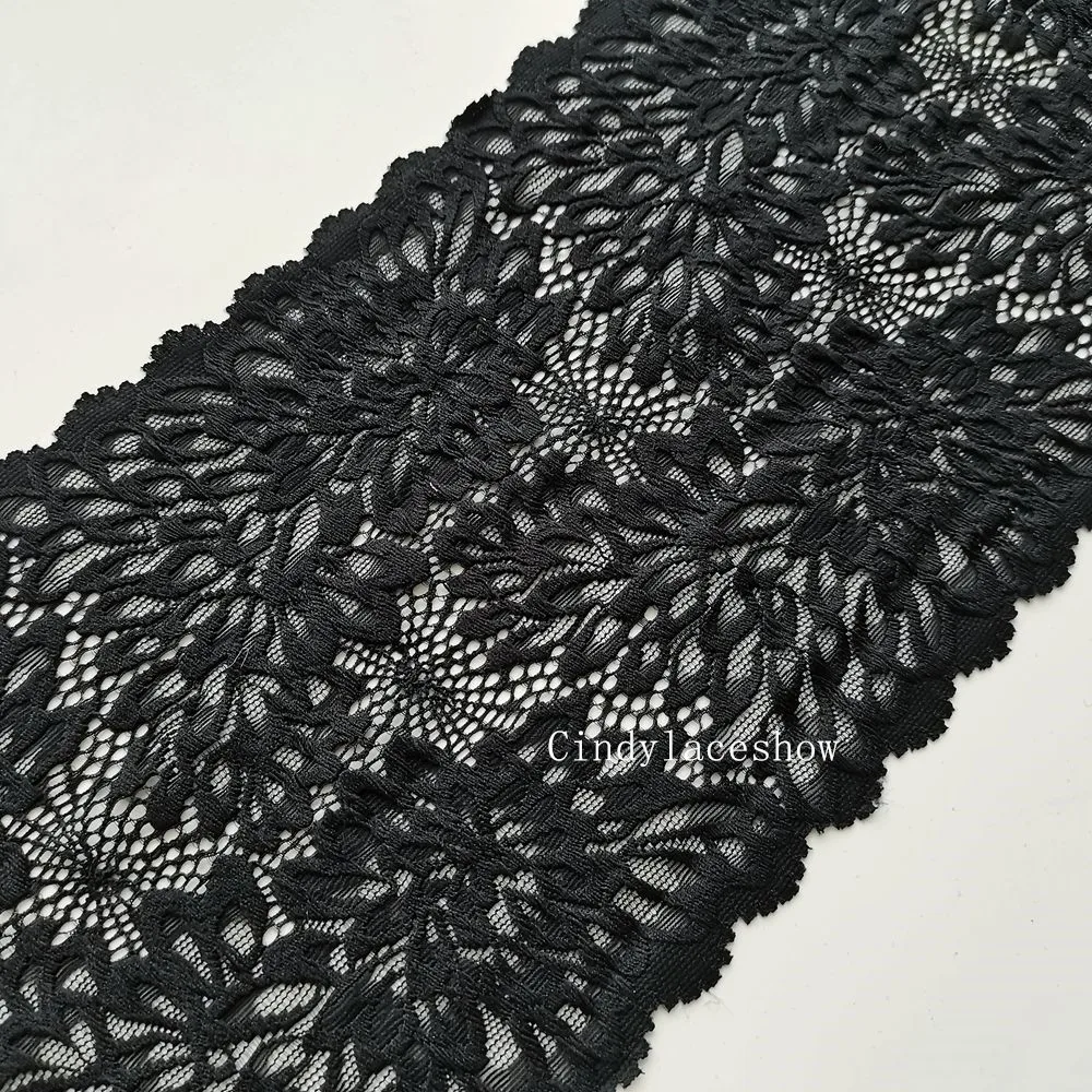 Эластичная эластичная кружевная бейка с цветочным принтом черная для