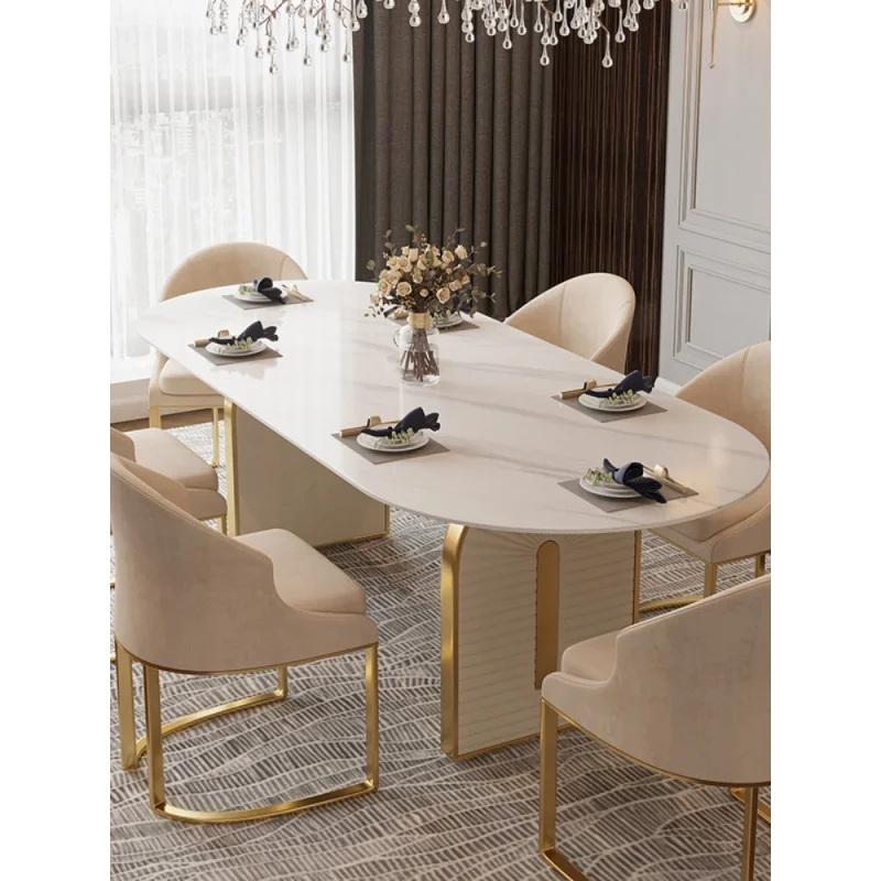 

Luxurious light table shallow stone table French marble table table set 6 chairs