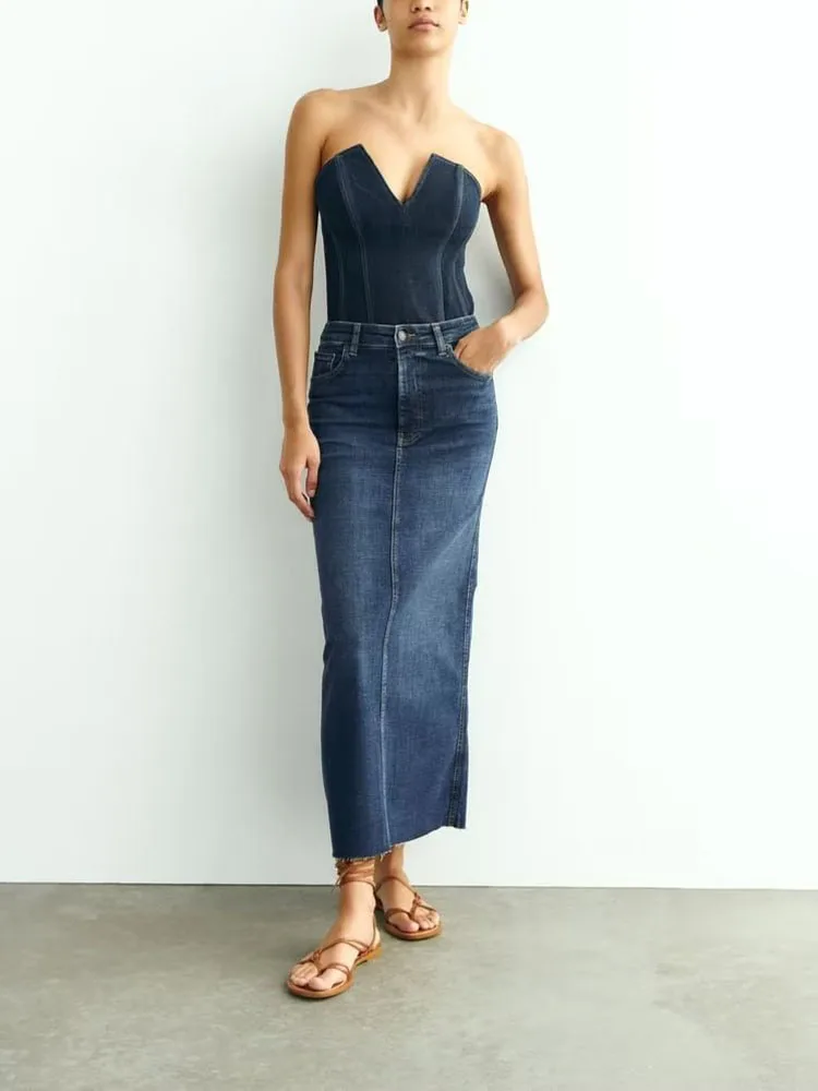 

Summer new women's fashion retro street temperament sweet skirt high waist all-match bag hip slit denim skirt