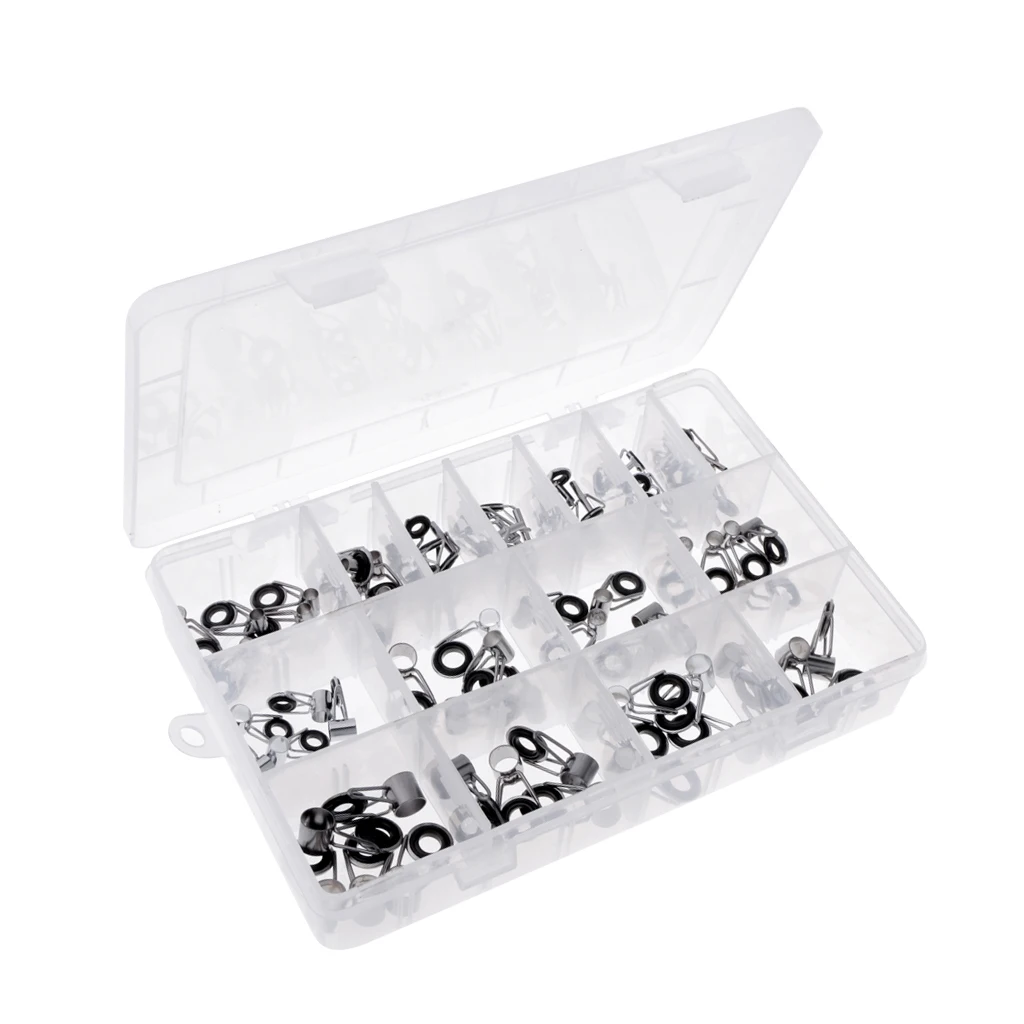 

75Pcs Fishing Rod Guides Eye Rings Repair Kits with Box 15 Sizes