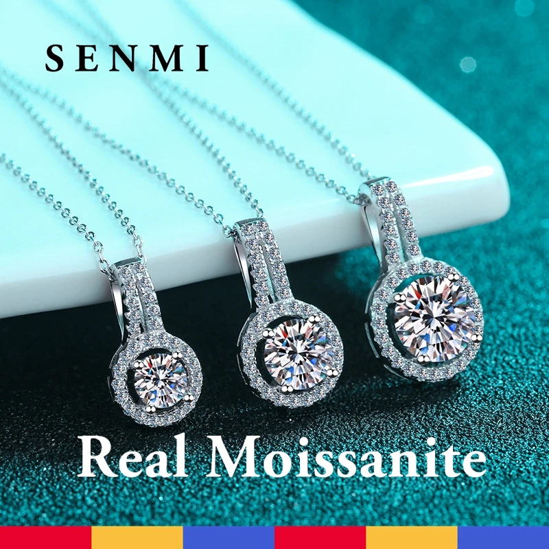 

SENMI Wholesale 2.0CT Moissanite Pendant Necklace for Women Classic Round Cut Wedding Colorless Moissanite Jewelry Beautiful