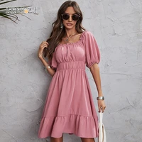 keby zj womens summer dress sweet girly pink lantern short sleeve dress clothes casual urban picnic female backless short dress