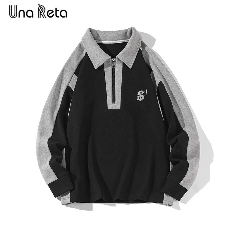 

Una Reta Sweatshirt Men Spring New Fashion Hip-Hop Half zipper design Men Casual Harajuku Color stitching Couples Sweatshirts