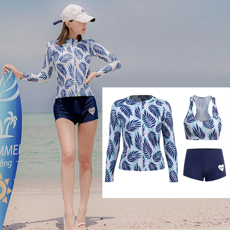 

Women's 3 Piece Set Long Sleeves Rash Guard Athletic Swim Aztec Tankini Swimsuit Bathing Suits Sun UV Protection Shirt Short