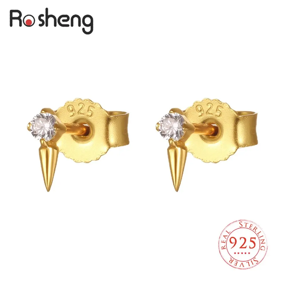 

Rosheng Crystal Mini S925 Sterling Silver Zircon Small Stud Earrings for Women Gift Ear Piercing Pendientes Fashion Stack-able