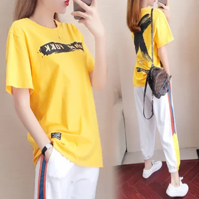 

Summer Korean loose short sleeve suit women's new printed T-shirt Leggings casual two-piece set