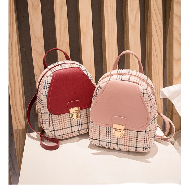 For Teenage Girl Plaid Women Shoulder Phone Purse Korean Style New Trendy Female 2023 Mini Backpack Crossbody Bag