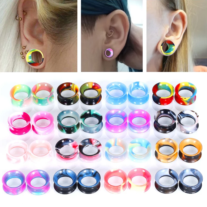 

1 Pair Silicone Earrings Flexible Ear Flesh Tunnel Thin Double Flared Ear Plugs Ear Gauge Expander Earlets Ear Piercing 8mm-14mm