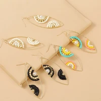geometric hand woven rice beads earrings for women personality exaggerated earrings trend color resin beaded earrings jewelry
