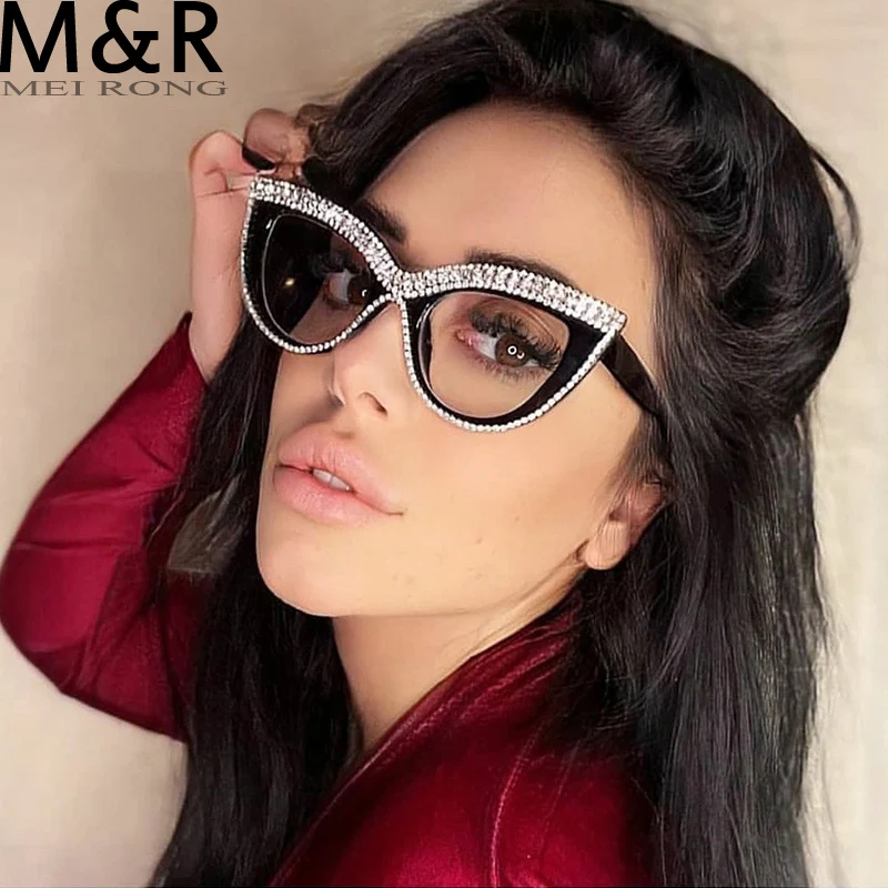 

Oversized Diamond Sunglasses Women Rhinestone Cat Eye Sunglasses Luxury Brand Eyewear Retro Glasses Vintage UV400Oculos De Sol