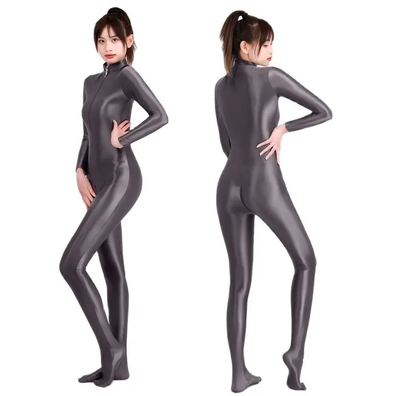 

Women Sexy Lingerie Glossy High Elastic Zipper Open Crotch Catsuit Slim Fit Stretchy Bodysuit Jumpsuits Fetish Costume