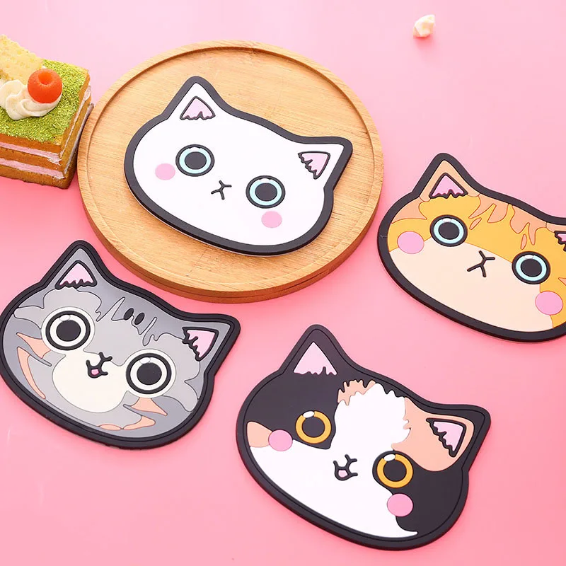 

Cartoon Cat Shaped Tea Mat Cup Holder Mat Coffee Drink Silicon Coaster Hot Drink Stand Insulated Pad Kitchen Accessories