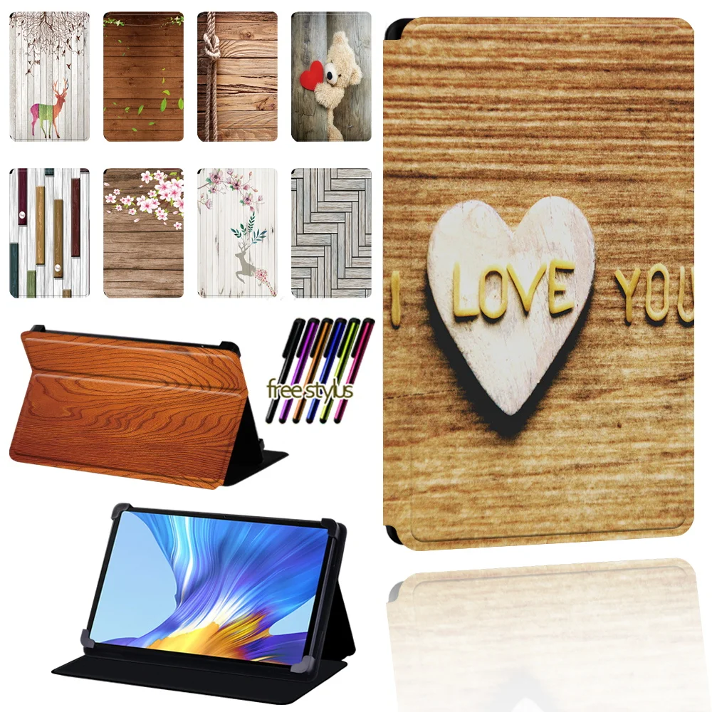 

Case for Huawei MatePad 10.4"/10.8"/Pro 10.8"/T8/Honor V6 Leather Foldable Adjustable Protective Cover Wooden Pattern