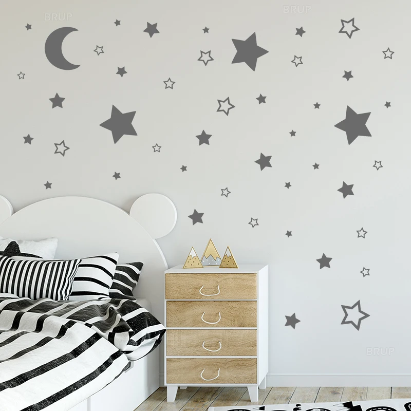 

Star Moon Vinyl Stickers Wall Stickers for Kids Rooms Mix Size Star Wall Decals DIY Bedroom Nursery Waterproof Room Decor