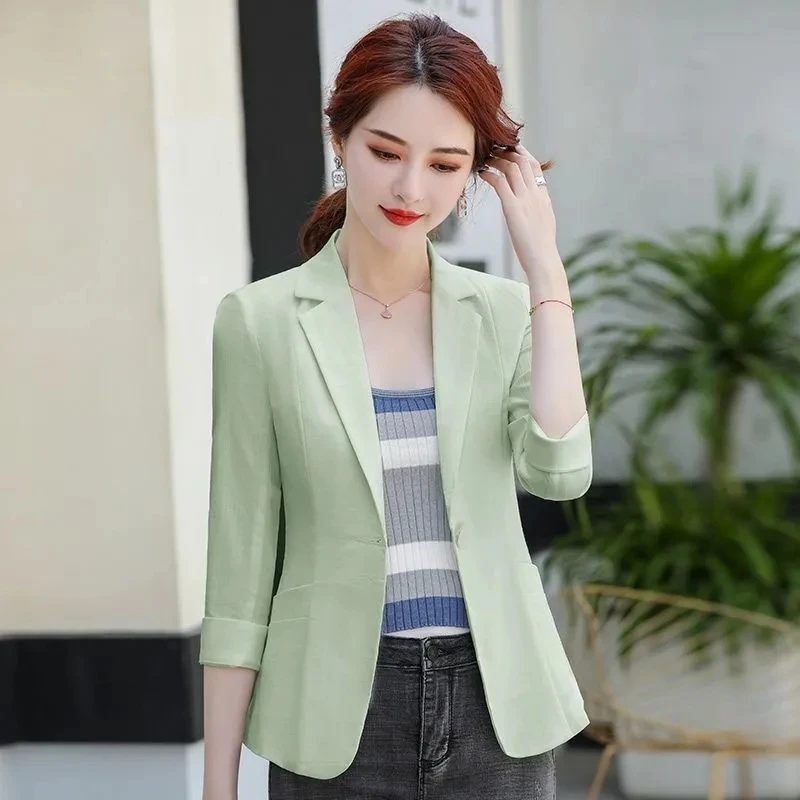 2023 New Spring Summer Korean Fashion Women Blazer Coats Three Quarter Sleeve Slim Casual Jacket Female Suit Outwear Ladies Tops