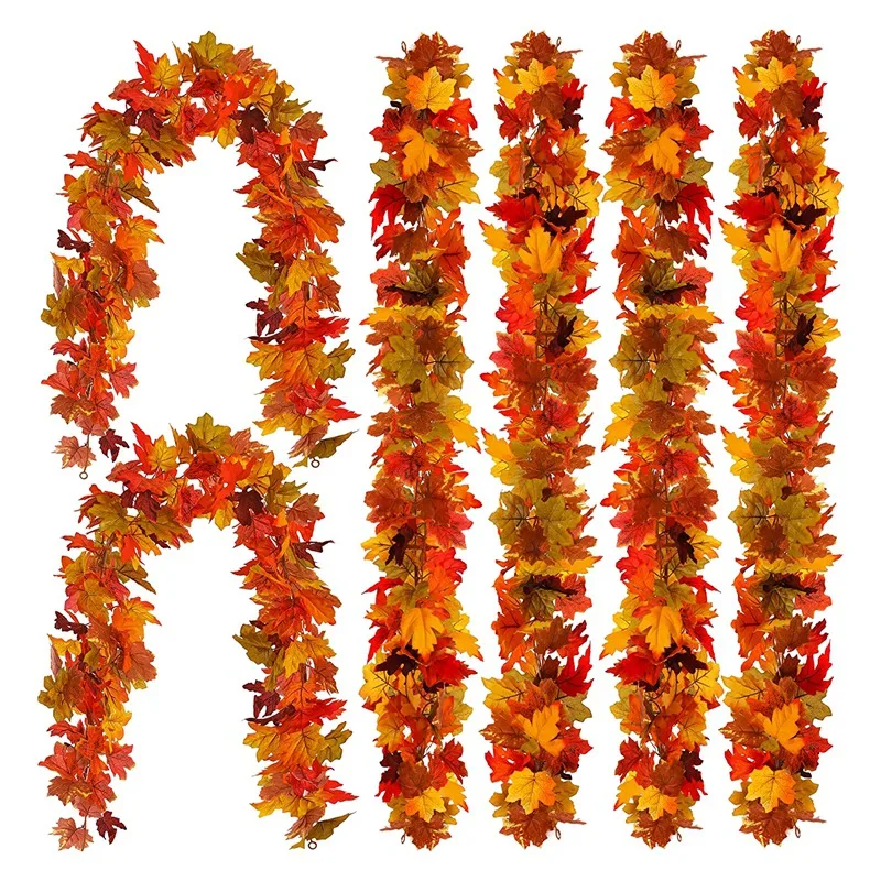 

6PCS Fall Leaves Garland, Artificial Leaf Autumn Garland Hanging Fall Vines Decorations For Thanksgiving