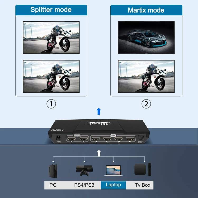 TESmart Matriz 4K HDMI 4x2 Matrix Switcher 4 input 2 output HDMI Switch Splitter 4x2 HDMI Matrix With IR S/PDIF