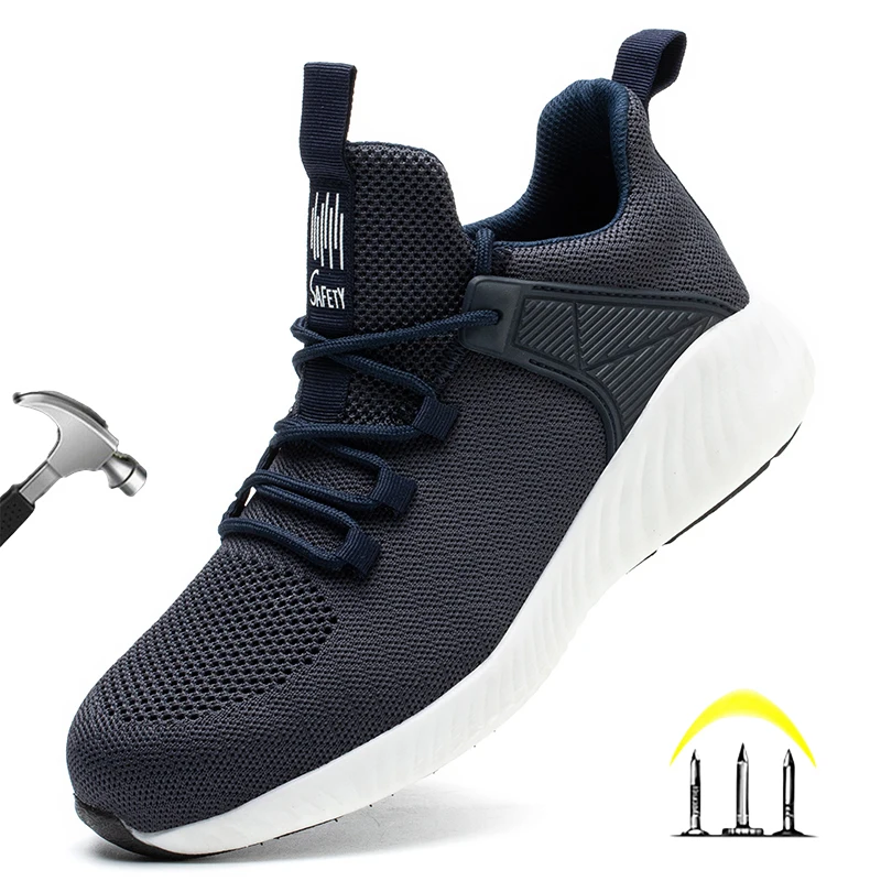 

CHNMR Summer Light Breathable Sneaker Work Shoes For Men Anti Smashing & Anti Puncture Safety Shoes Mesh Platform Boots Male