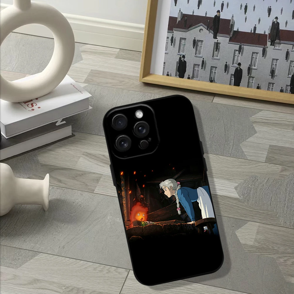 Cartoon H-Howls M-Moving Castle Phone Case For iPhone 11 12 13 14 15 16 Pro Max Plus Black Silicone Soft