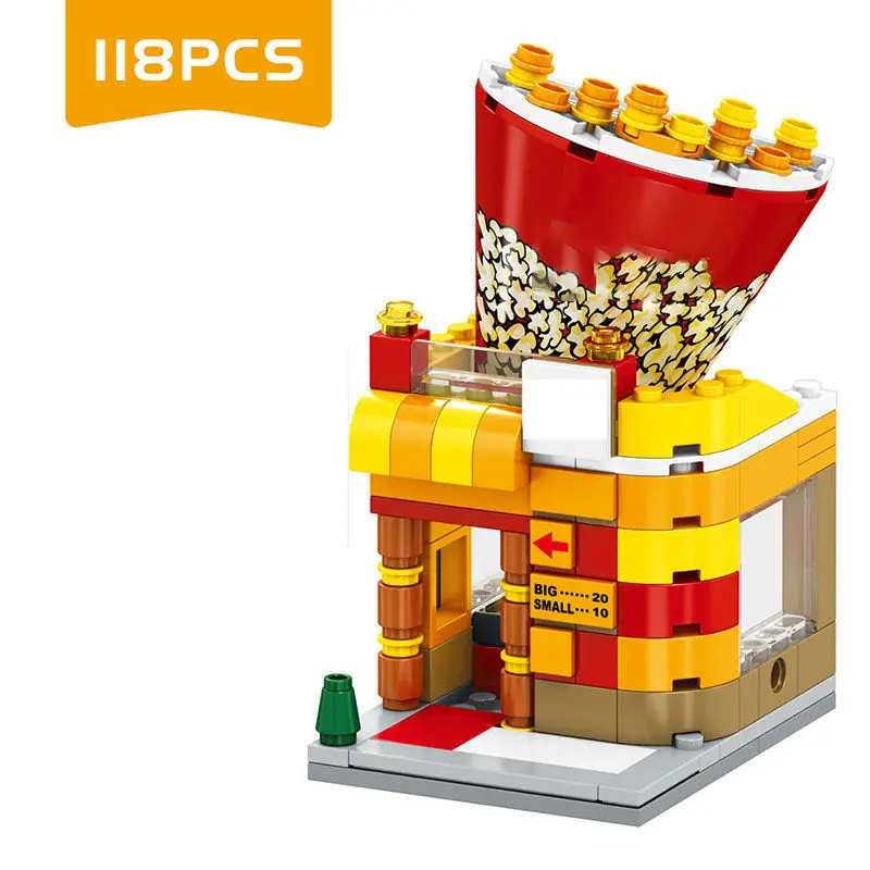 

MOC Street View City Series Drink Coffee Fast Food Pizza Shoes Store Model Convenience Stores Building Blocks Set Toys Kids