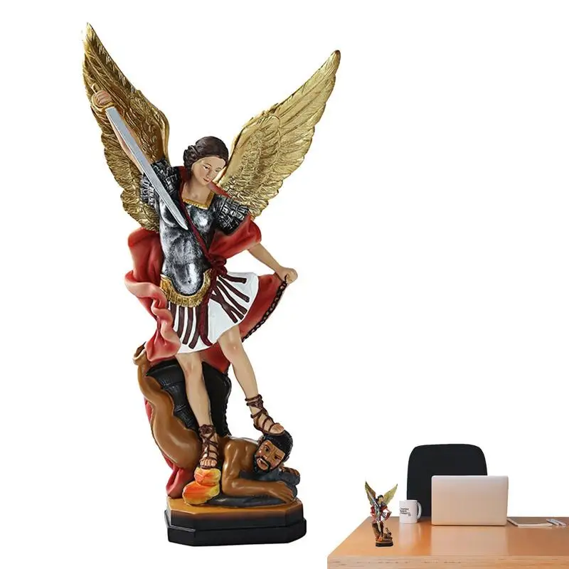 

San Miguel Arcangel Statue Colored Archangel Michael Statue Figurine The Saint Archangel Michael Defeated Dragon The Battle