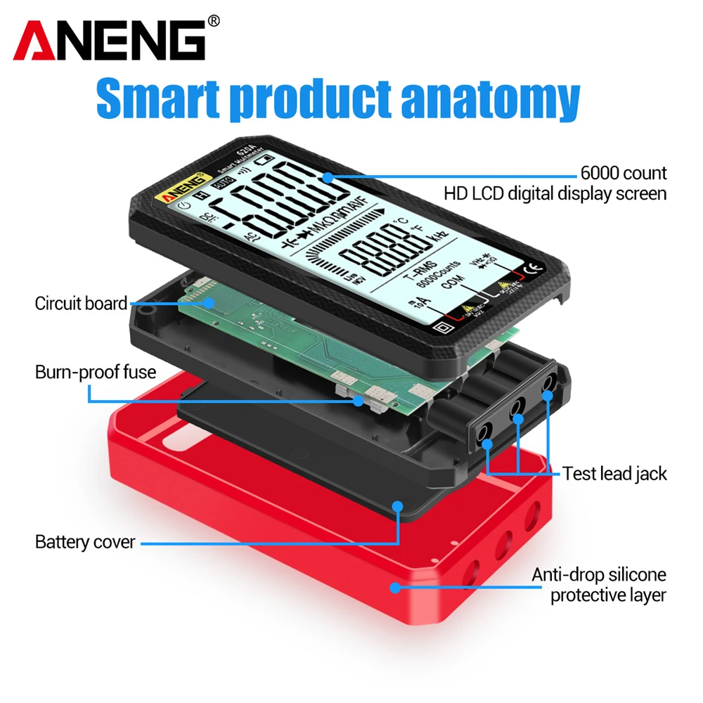 ANENG 620A Digital Smart Multimeter Transistor Testers 6000 Counts True RMS Auto Electrical Capacitance Meter Temp Resistance