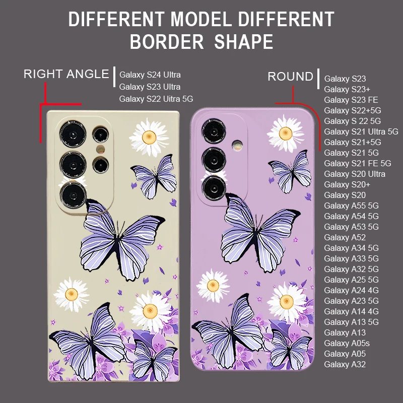 Фото Чехол с рисунком фиолетовой бабочки для Samsung Galaxy A57 A56 A17 A55 A36 A15 A25 A35 A37 A16 5G, мягкий силиконовый чехол для телефона с ремешком №3