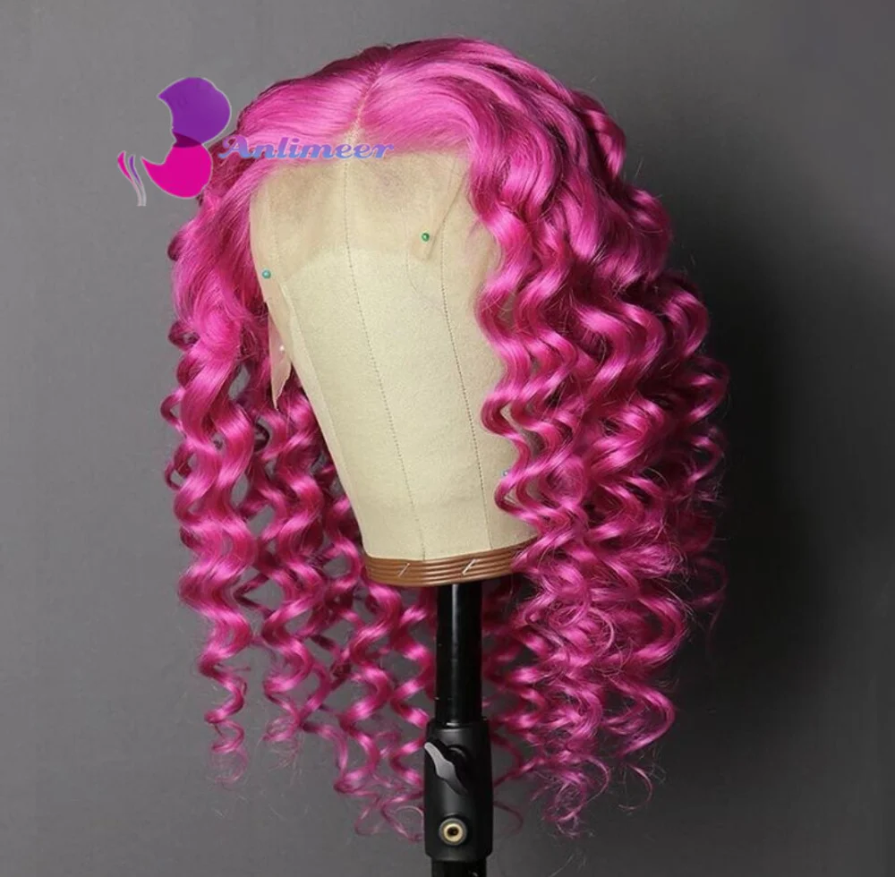 

Натуральные волосы Hujman, свободные пурпурные кудрявые передние парики без клея, с глубокой волной, для белых женщин