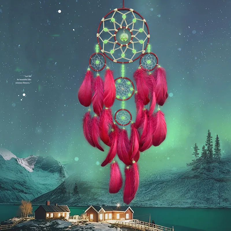 Ловец снов плетеные вручную красные перья колокольчики подвесные украшения для