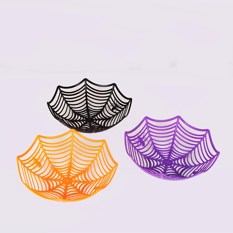 

Halloween Candy Basket Black Orange Spider Web Bowl Biscuit Packaging Basket Fruit Plate Trick or Treat Decoration Halloween