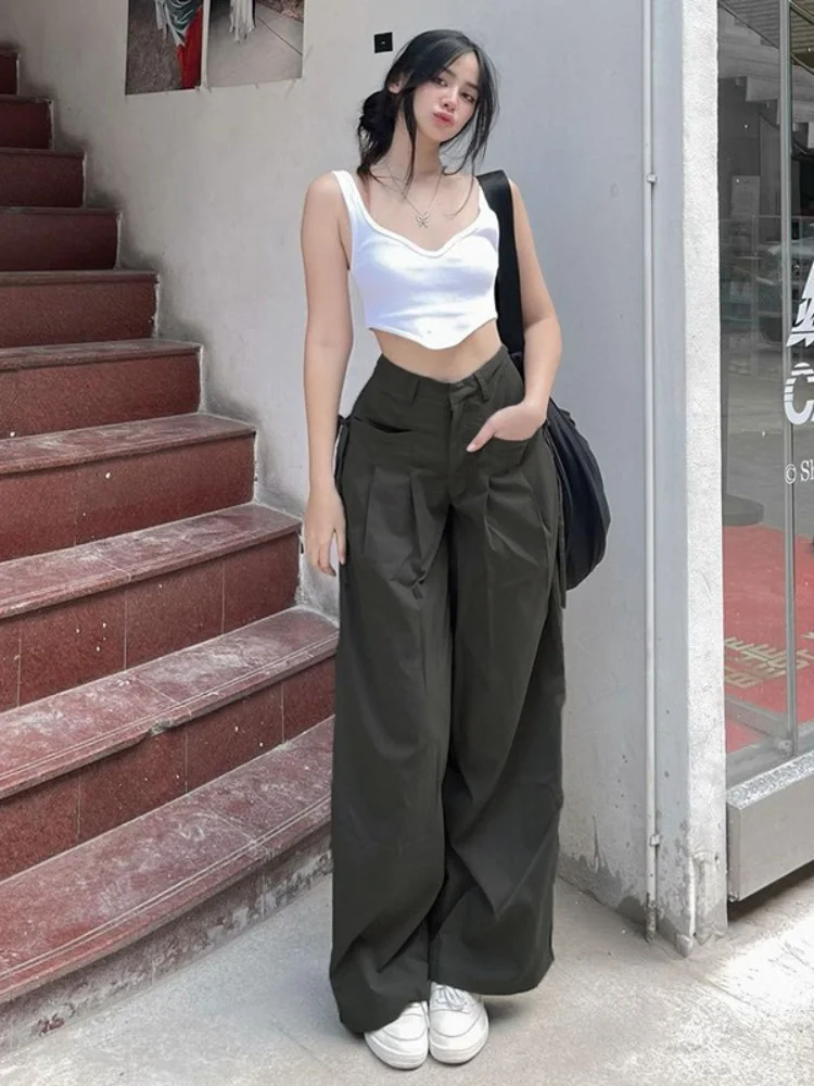 

Мешковатые брюки Gyaru, штаны с высокой талией, летние женские брюки 2023 Y2k, уличная одежда, модная одежда, Узкие повседневные Прямые брюки с лентами