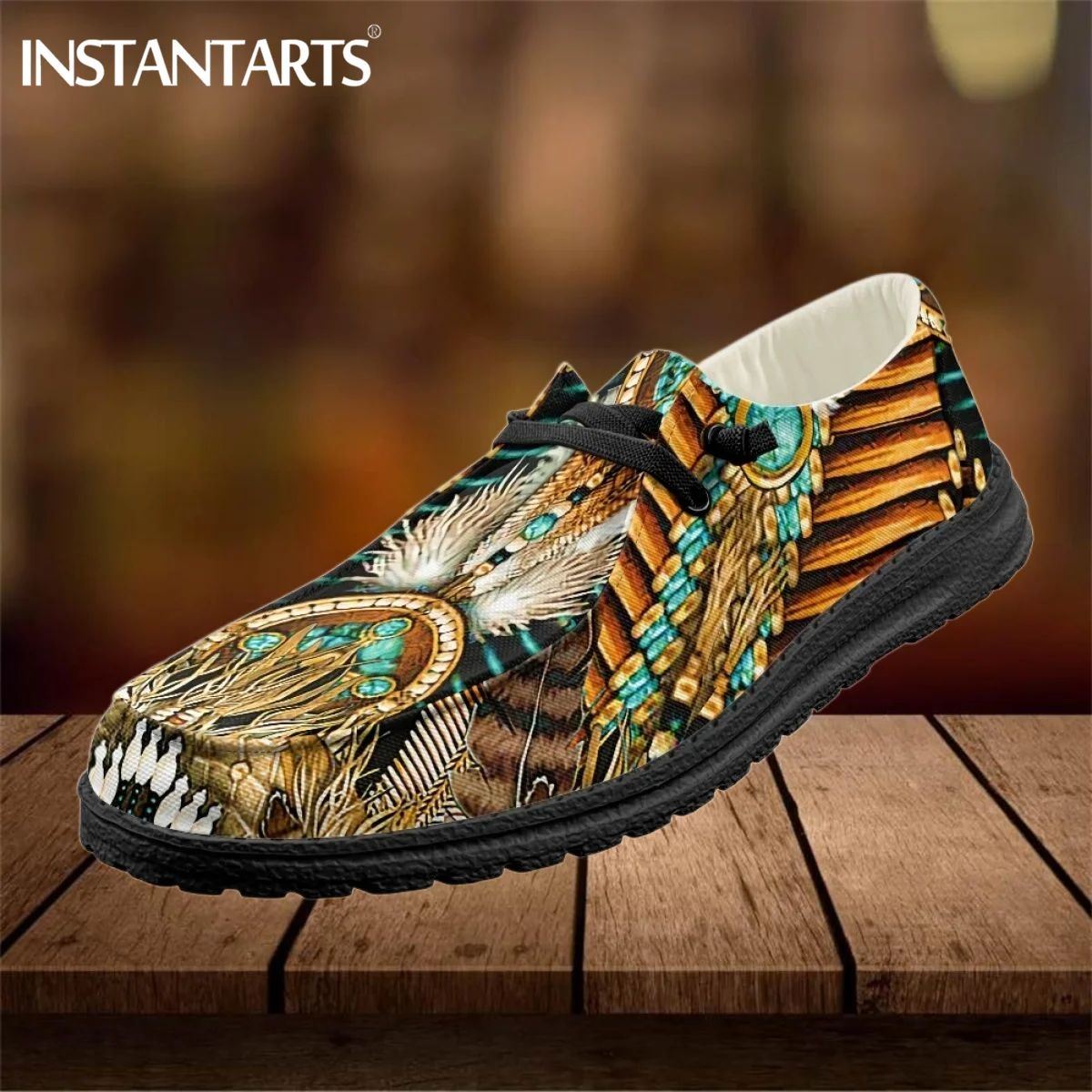 

INSTANTARTS Native Tribal Aztec Design Ladies Soft Flat Shoes Lightweight Lace up Sneakers Non-Slip Women Casual Loafers Zapatos