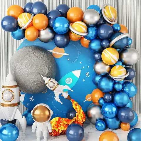 Космическая тема шар арка гирлянда комплект агат металлический синий серебристый латексный шар детский душ дети мальчик с днем рождения по...