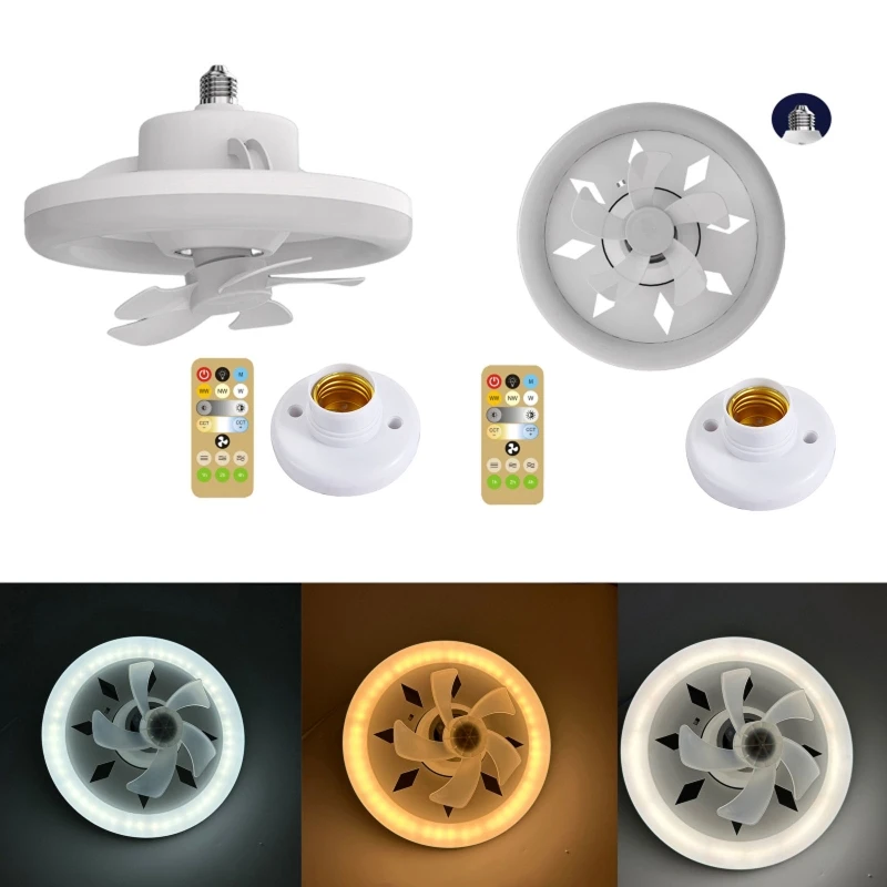 

594A Ceiling Fan with LED Light, 360°Rotate E27 Lamp Head 5-Blade Modern Fan Lamp with E27 Lamp-socket for Dormitory Office