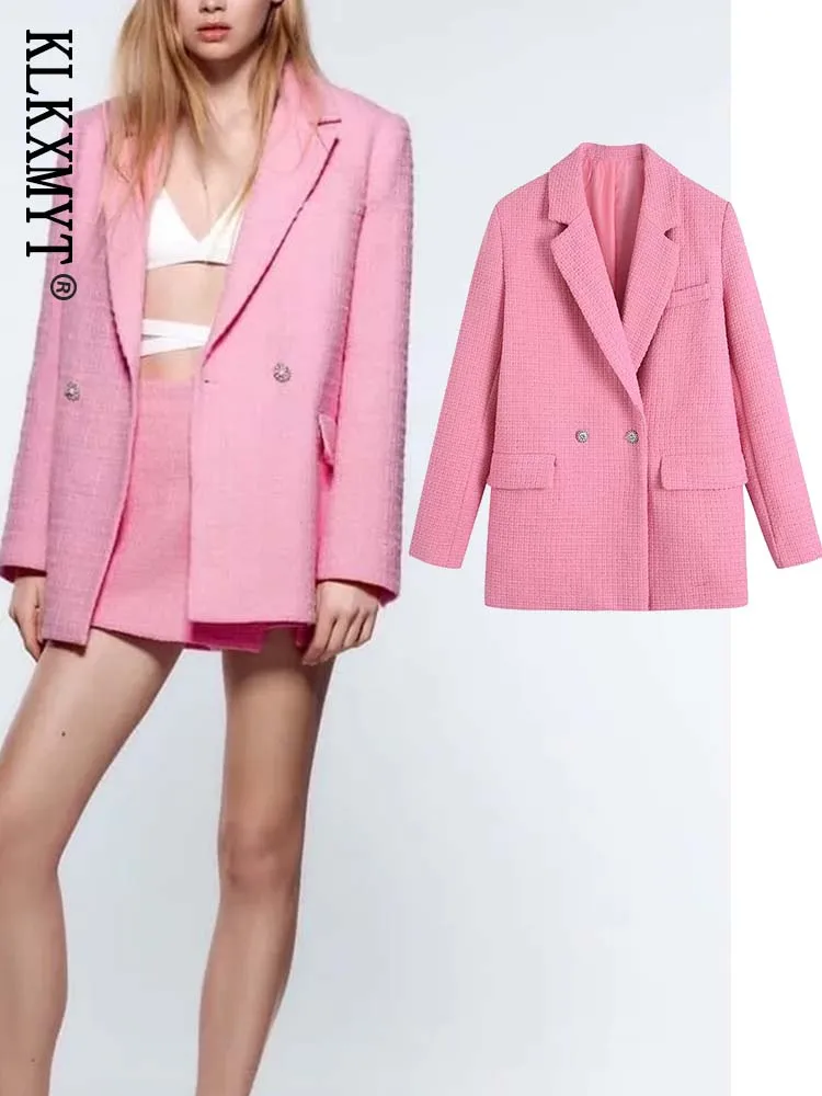 

ZA&ree Women Jacket Spring 2022 Traf Fashion Double Breasted Tweed Blazer Coat Vintage Long Sleeve Female Outerwear Chic Tops