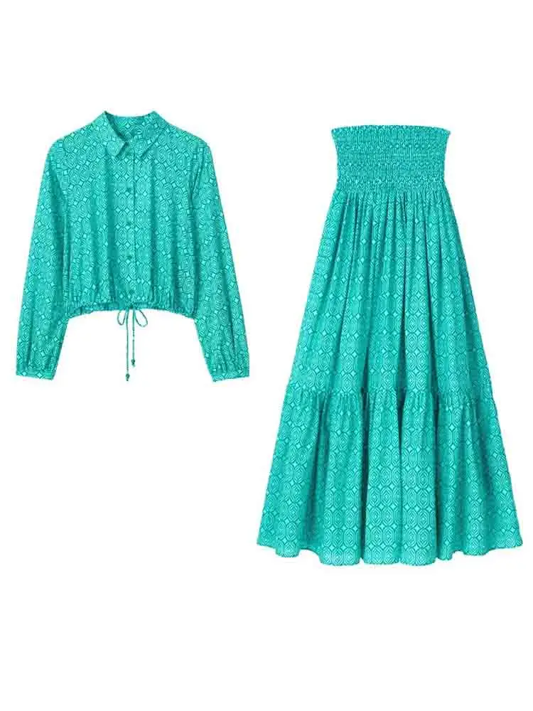 

Женский комплект из 2 предметов, рубашка и юбка с принтом