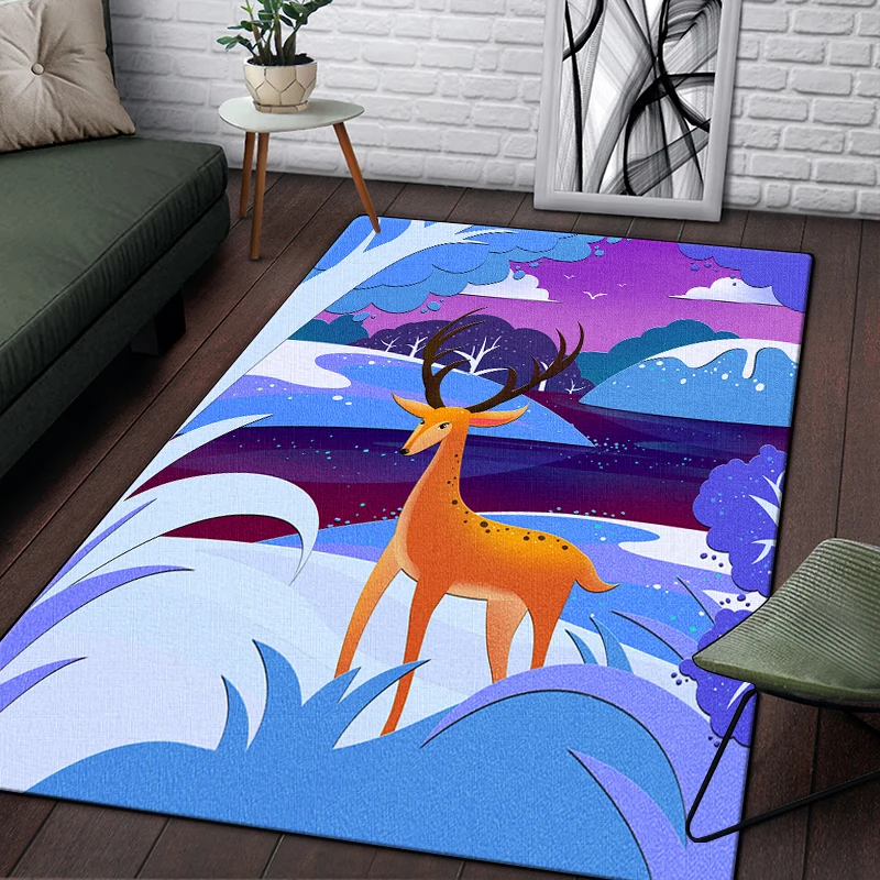 

Elk Forest Deer Cartoon Painting Carpet for Living Room Large Area Rug Black Soft Carpet Home Decoration Mats Boho Picnic Rugs