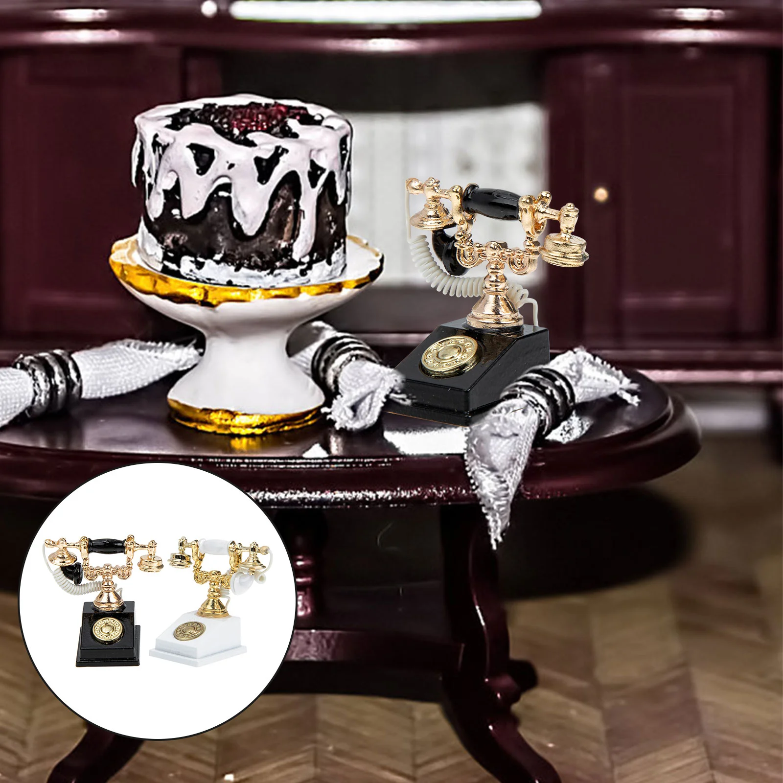 

2pcs Mini House Telephone Decoration Mini Telephone Model Dollhouse Phone Figurine