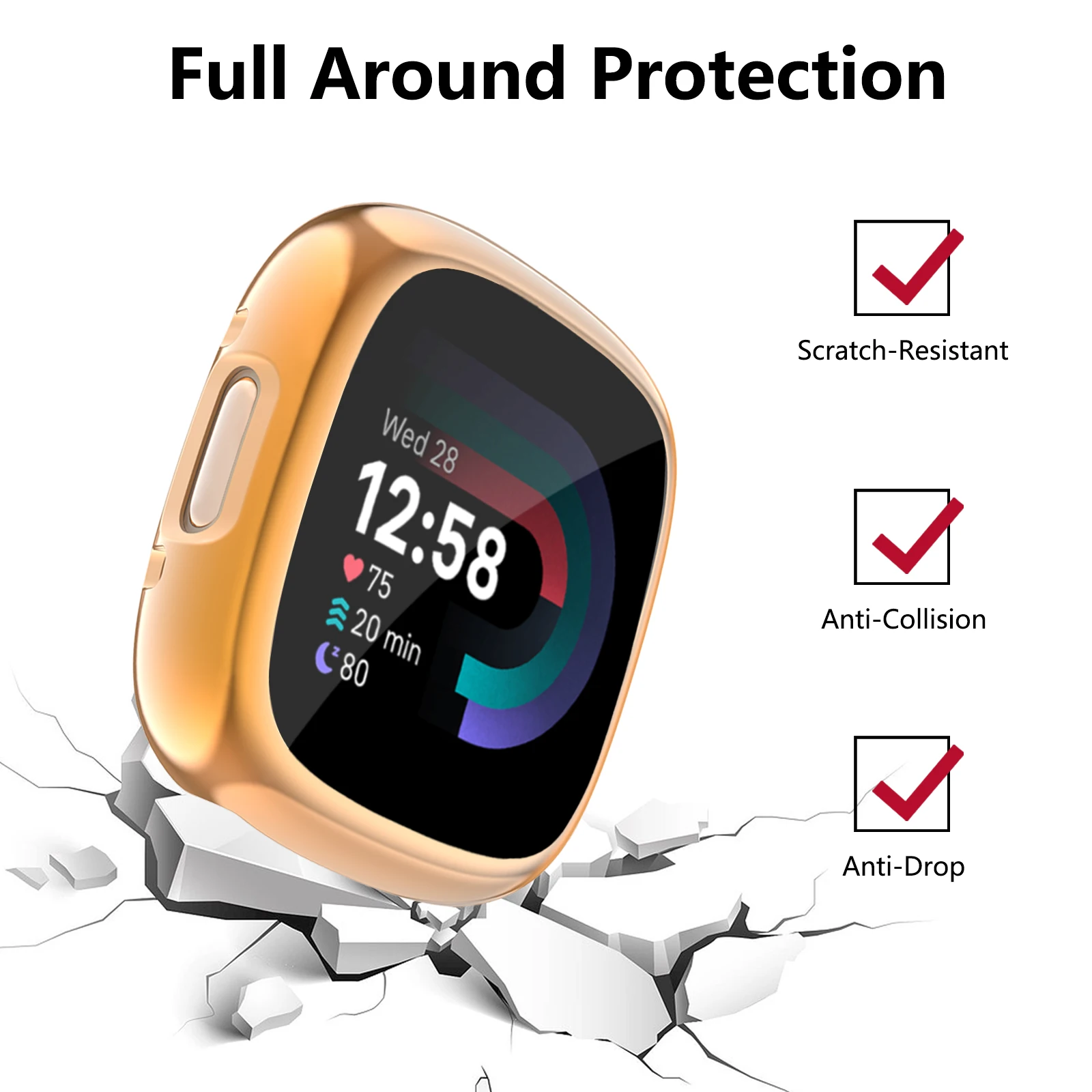 Watch Cover Case for Fitbit Versa 2/Versa 3/Versa 4 Screen Protector Case Bumper Cover for Fitbit Sense 2/Sense Protective Case